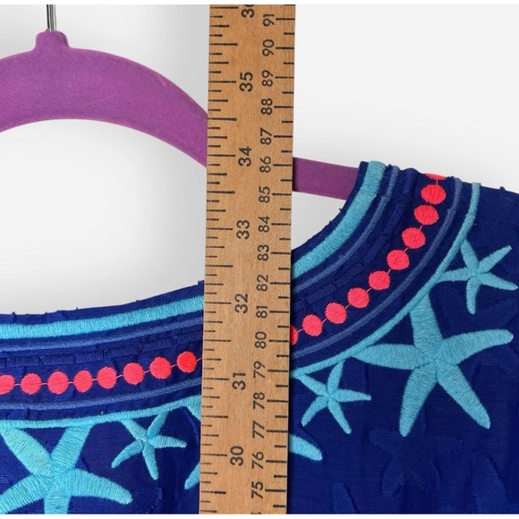 Vineyard Vines Starfish Shift Dress Blue Sz 4 Dot‎ Cotton Silk Pink Turquoise - Picture 10 of 11